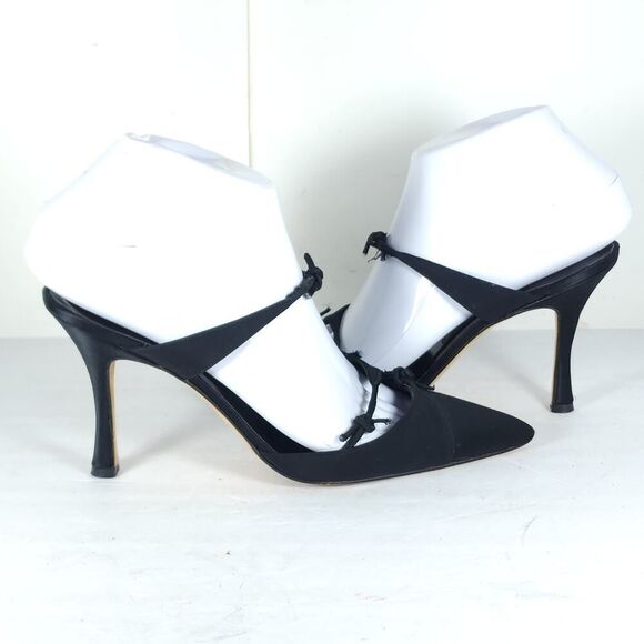 Manolo Blahnik Women's EU36 US6 Black Satin Pointed Toe Stiletto Mules Pumps - Picture 9 of 16